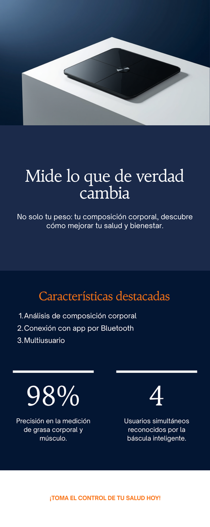 Báscula inteligente de grasa corporal Weighvo - características